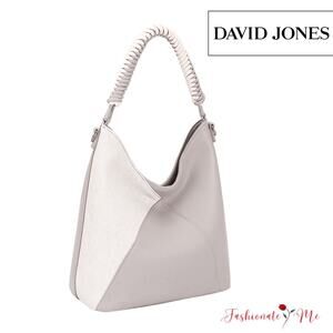 David Jones Woven Handle PU Leather Shoulder Handbag | Light Grey